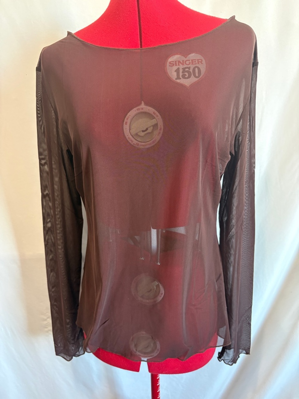 Sheer Long Sleeve Mesh Tee - Brown